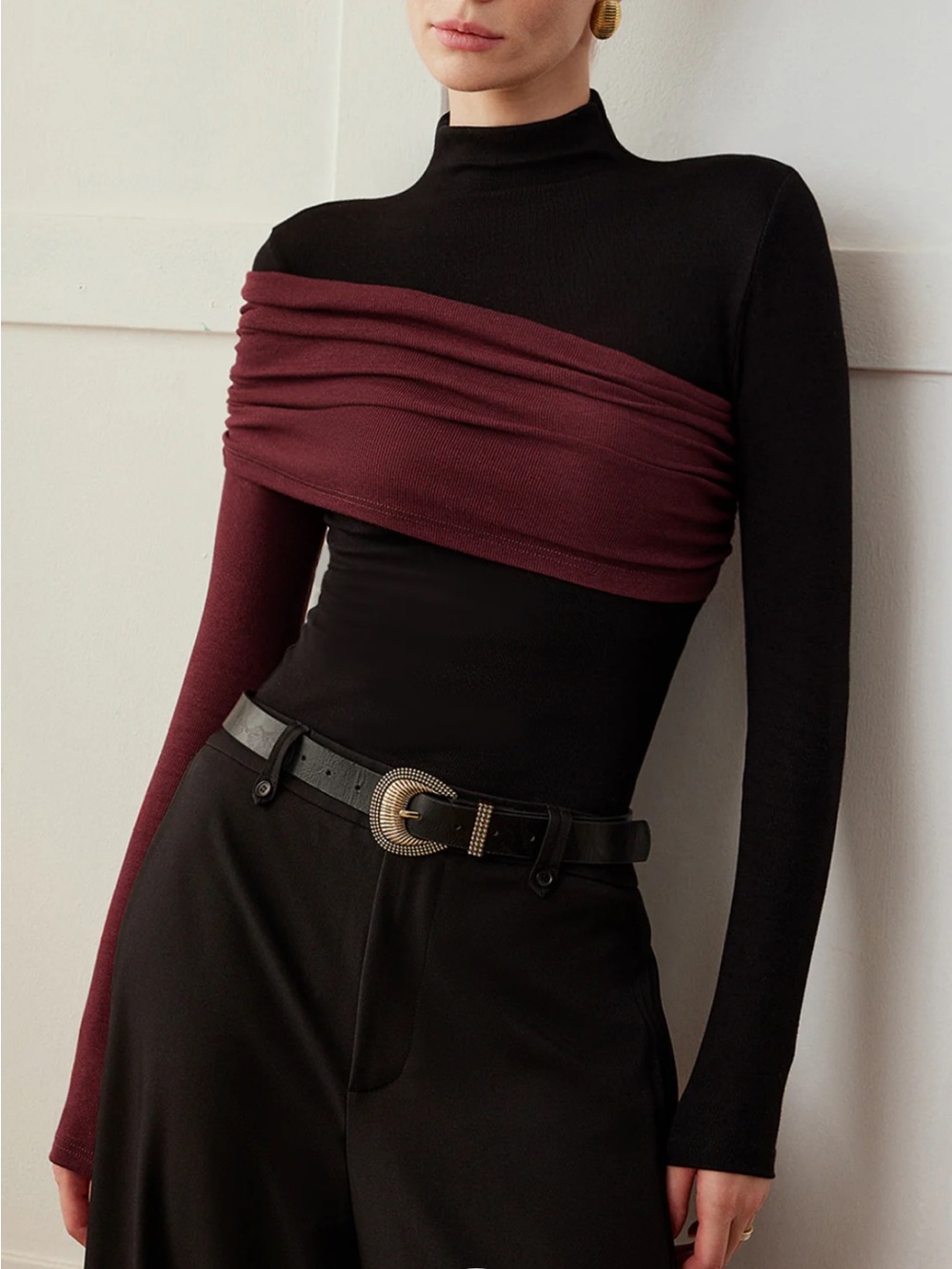 Commense Color Block Pleated Jersey Slim Top Size XS NWT - Picture 8 of 8